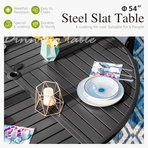 Image of Sophia & William 7 Pieces Outdoor Round Dining Set for 6 | 54 inch Metal Table with Umbrella Hole & Stackable Chairs with Cushions, Modern Furniture Set for Patio, Deck, Yard, Porch