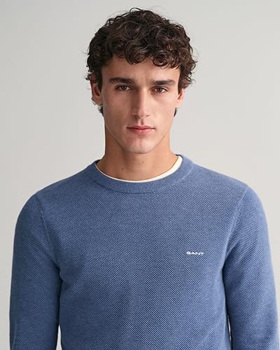 Gant Cotone Piqué Con Scollo A C Maglione, Denim Blue Mel, S Uomo - 2