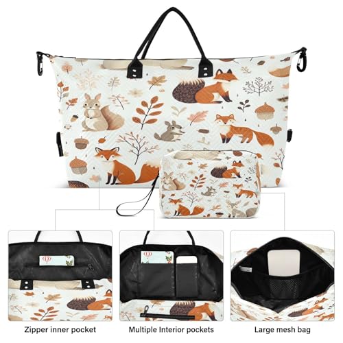 Rabbits Fox Pinecone Travel Duffel Bag, Shoulder Weekender Overnight Bags - Large Gym Bag with Wet Pocket2