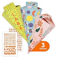 Amari ® Schultüten Bastelset 3er-Set – Schultüte Jungen & Mädchen aus stabilem Karton (350 g) – mit Moosgummi-Stickern – Mini Zuckertüten zum Selber Basteln – Schulanfang DIY