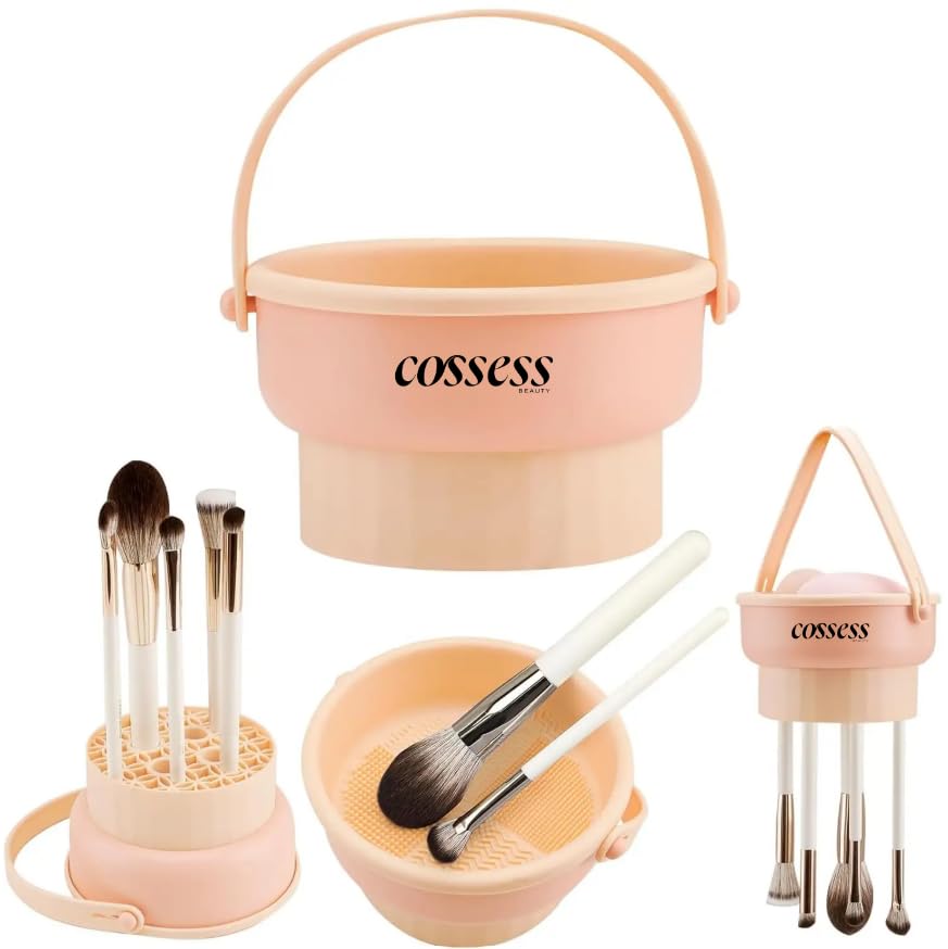 Cossess Beauty Makeup Brush Cleaner Mat 3 in 1 Silicone Makeup Brush Cleaning Bowl with Drying Holder Brush Cleaning Scrubber Tool Cosmetic Brush Cleaner with Holder for Storage Stand-image-42