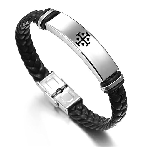 Religious Medieval Jewelry Braided Wrap Leather Jerusalem Crusaders Cross Bracelet