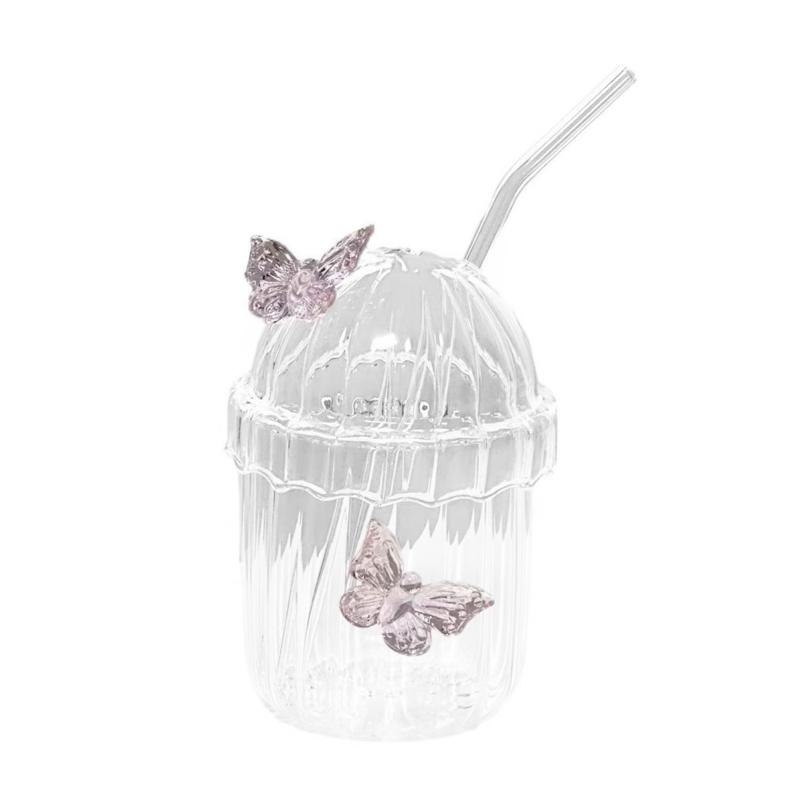Nucelit Premium Shatterproof Glass Straw Cup with Vertical Stripe and Leak Lid for Hot Drinks Vertical Stripe