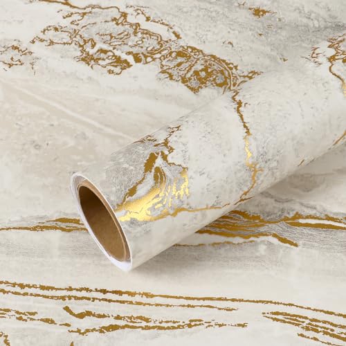 VEELIKE Wide Gold Beige Marble Countertop Contact Paper Waterproof Kitchen Countertop Peel and Stick Marble Contact Paper 32''x354'' Matte Marble Wallpaper Peel and Stick Removable Vinyl Countertop by VEELIKE - Used condition - CA$84.79