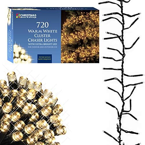 The Christmas Workshop 71820 960 Warm White LED Chaser Cluster Christmas Lights / Indoor and Outdoor Fairy Lights / 13.9 Metres Long / 8 Light Modes / Christmas, Weddings, Gardens & More