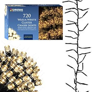 The Christmas Workshop 71760 720 Warm White LED Chaser Cluster Christmas Lights / Indoor and Outdoor Fairy Lights / 10.4 Metres Long / 8 Light Modes / Christmas, Weddings, Gardens & More