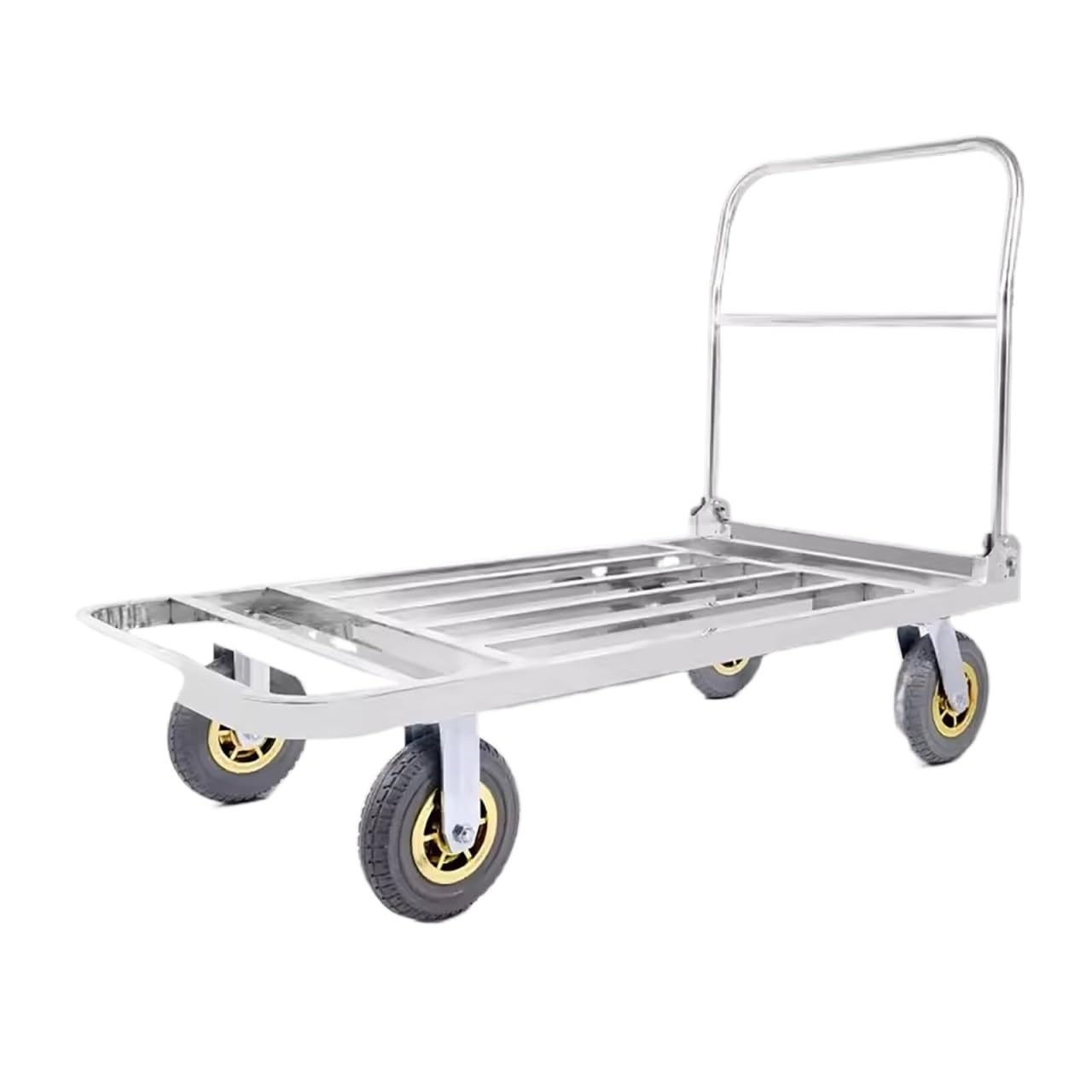 Hand Truck Folding Hand Sack Truck Square Tube Dolly Cart Stainless Steel Plate For Transport Platform Trolley(75x50x90cm)