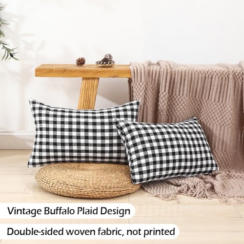Carrie Home GINGHAM-BLKWHITEPLAID1220-2P Black And White Buffalo Plaid Outdoor Lumbar Pillow Covers 12X20 Set Of 2 thumb #2