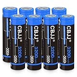 CBJJ 3.7 Volt 18650 Rechargeable Battery 3200mAh 18650 Battery Flat Top 18650 3.7V Battery for Flashlight, Headlamp (8 Pack, Blue)