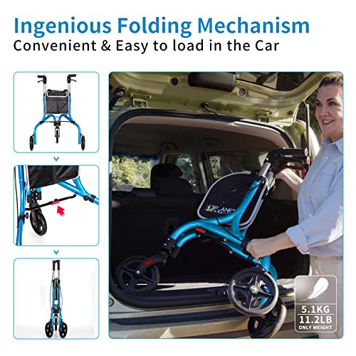 Image of PLANETWALK Premium 3 Wheel Rollator Walker for Seniors - Ultra Lightweight Foldable Aluminum Mobility Aid with Height Adjustable Handle and 7.5 Inch Wheels, Brilliant Blue