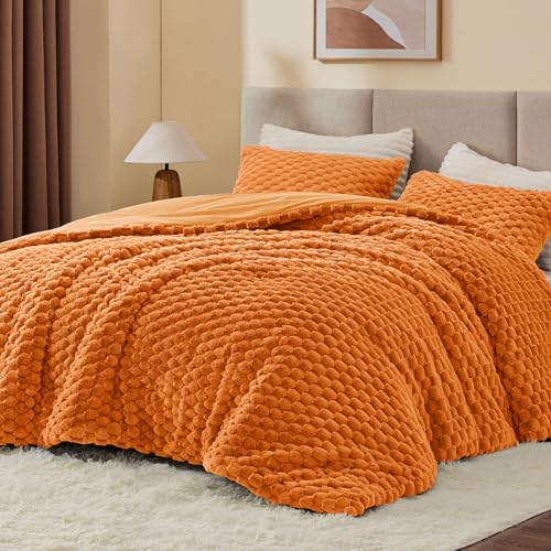 Image of BEDELITE Fluffy King Size Comforter Set - Burnt Orange Fleece Soft Comforter for King Size Bed, Luxury Warm Bedding Set for Winter, Fuzzy Bed Set 3 Pieces (1 Comforter, 2 Pillowcases)