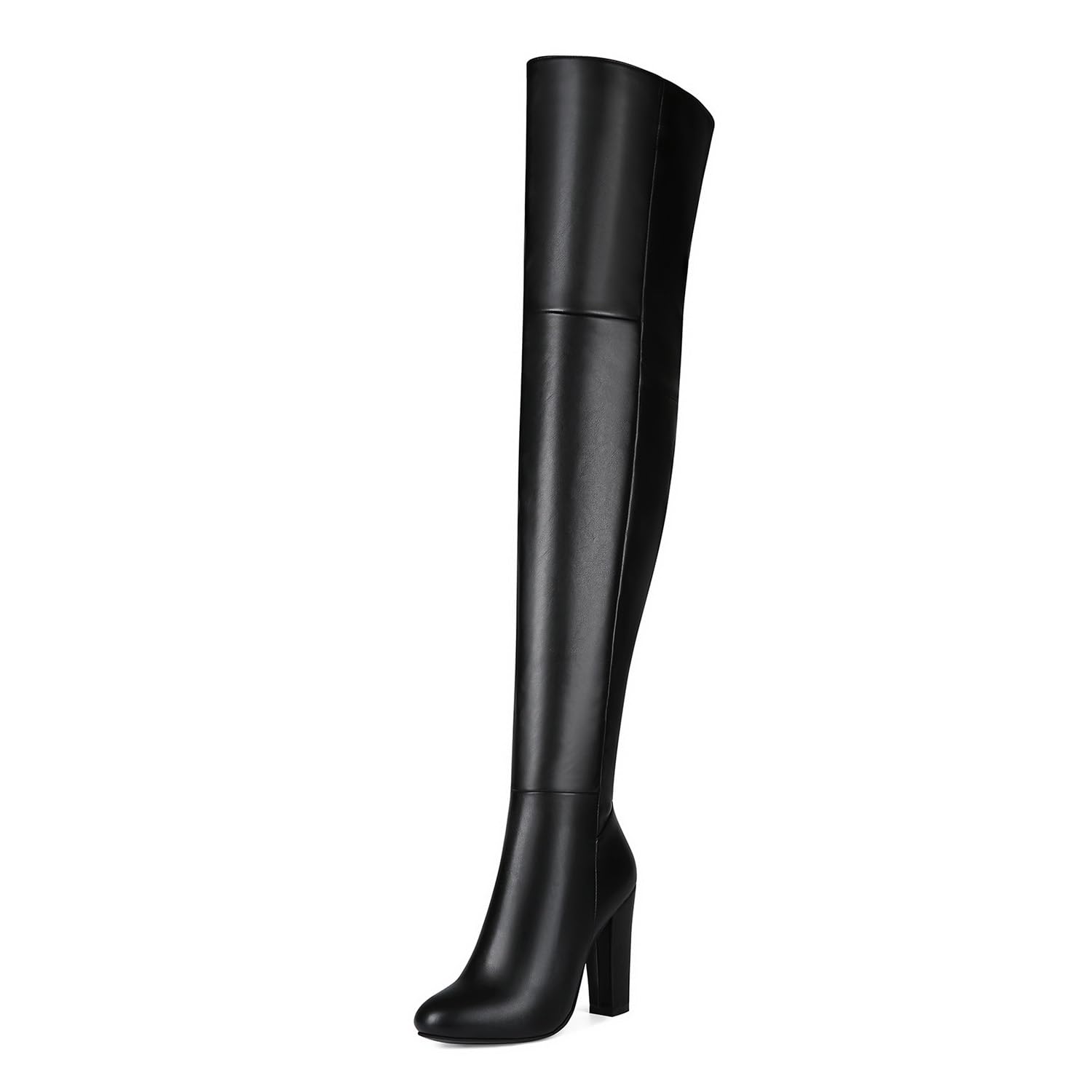 Stivali Alti Fino alla Coscia da Donna in Pelle Verniciata con Tacco a Spillo, Plateau, sopra Il Ginocchio, Punta Tonda, Cerniera Laterale, Stivali Lunghi con Lacci