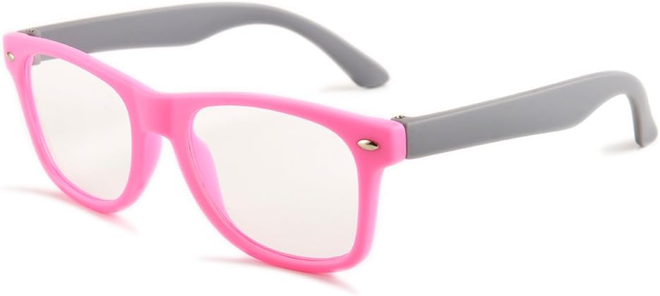 Gudzws Kids Anti Blue Light Glasses Rectangle Plastic Frame Protect Eyesight from Digital Display Computer TV Boys Girls Child Unisex Pink (suitable for 5-12 years old)