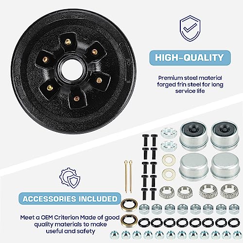 Image of Trailer Axle Electric Brake Kit, 6-Hole, 5.5 inch Bolt Circle Brake Drum with 12 inch x 2 inch Self Adjusting Electric Brakes for 5200lb-6000lb Axles, Replace 12 inchBrake Hub Drum(A Pair)