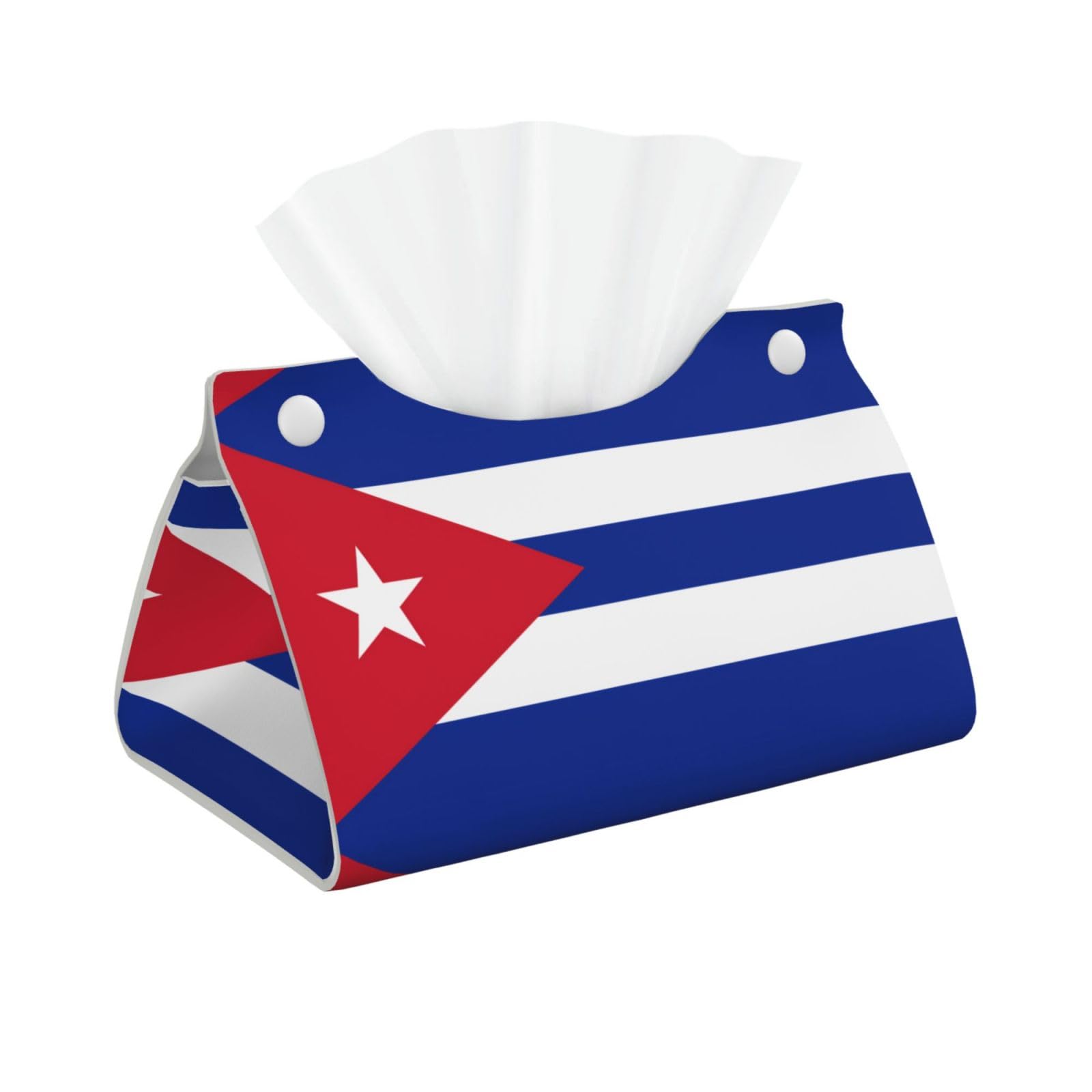 Cuban Flag Print Long Tissue Box Cover Holder Foldable Leather Organizer for Vanity, Nightstand, Desk & Bathroom