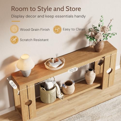 Image of Console Table 70.9 inch Extra Long Farmhouse Sofa Table Behind Couch, Narrow Entryway Table for Hallway Living Room, Natural