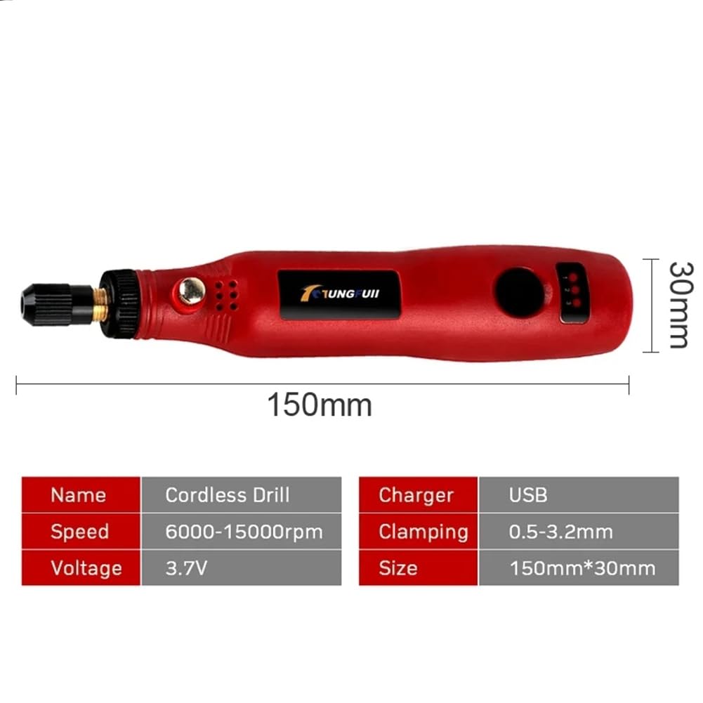 Tungfull 3.7V Li-ion Mini Rotary Tool with 3 Speed Adjustable, 24pcs Accessories Kit Electric Drill DIY USB Cordless Grinder Pen for Polishing Cleaning and Engraving