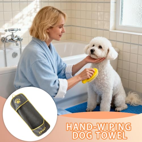 Trockenhandtuch für Hunde – Hundebadetuch mit Eingrifftaschen | Hundezubehör zum Reinigen, Massieren, Pflegen, Baden, Duschen, Badezimmer, tägliche Pflege, Hygiene, Katzen, Welpen