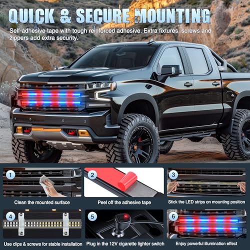 Image of Nilight 2PCS 24 inch Truck Grille Strobe Lights Strip 384 LED Emergency Light Red Blue Flexible Side Flashing Warning Caution Safety Waterproof Lighting Kit for Trucks Tow Plow Construction Vehicles