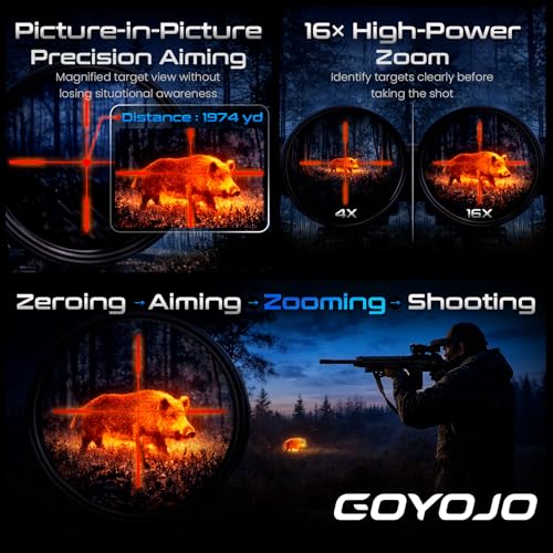 GOYOJO GRL335 Thermal Riflescope for Hunting, 384x288 Thermal Imaging Scope with High Sensitivity 35mm Optics Night Vision Rifle Scope, 4-16X Magnification, 55Hz RAV & IP65 Waterproof - Thumbnail 3