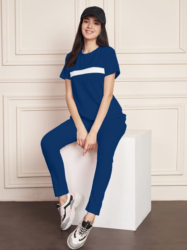 Image of DTR FASHION Polyester Blend Front Taped Tracksuit | Night Wear Suit For Women
