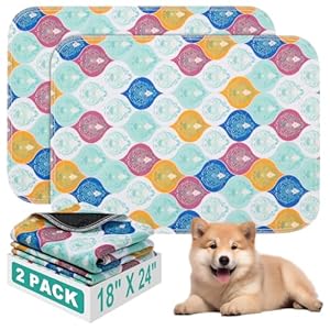 Almohadilla lavable para orina de mascotas para perros, paquete de 2 almohadillas reutilizables de 18 x 24 pulgadas para entrenamiento de cachorros, súper absorbente, 100% a prueba de fugas