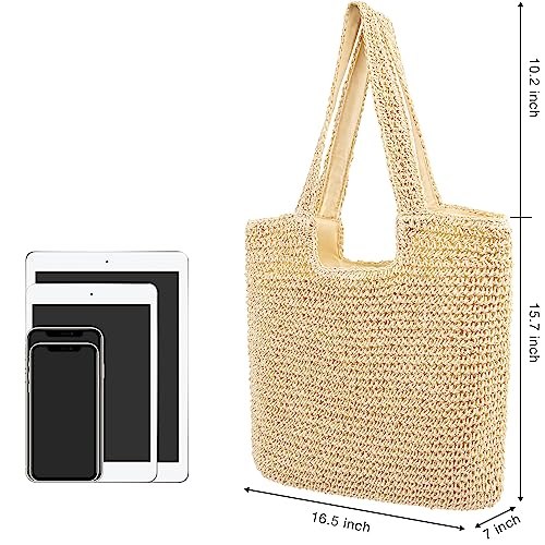 Image of Trifabricy Beach Bags for Women, Woven Straw Tote Bags,Large Beach Bag, Weaving Swim Shopping Travel Bag Waterproof