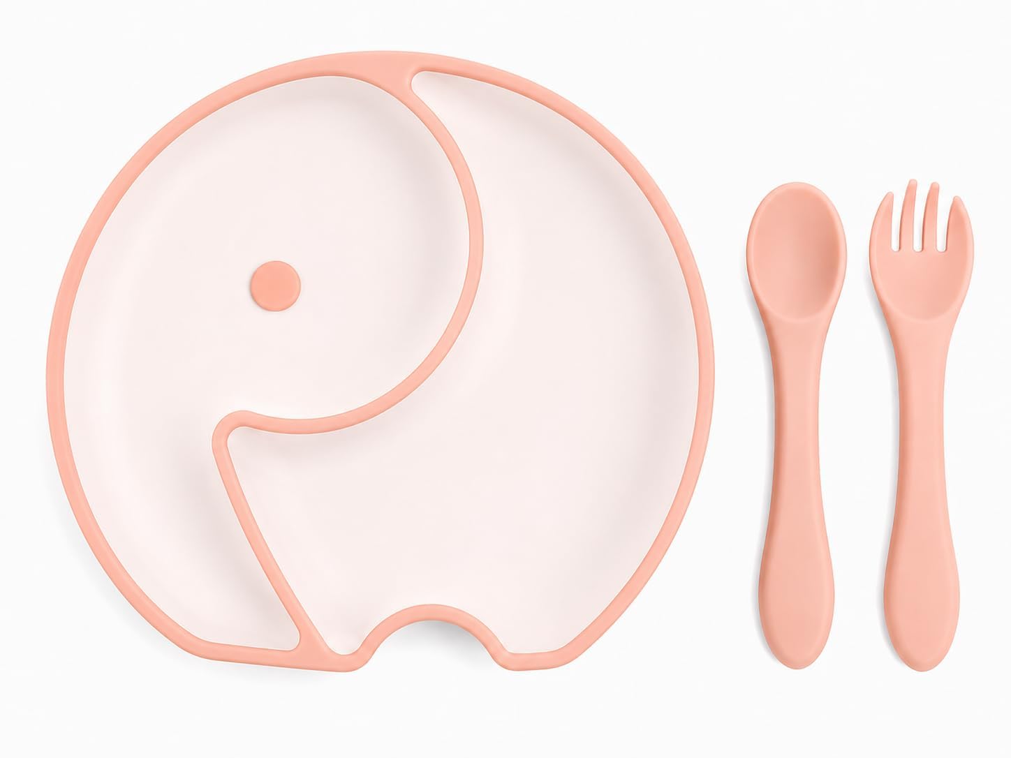 KEYSTREAM Elephant Shape Silicone Baby Feeding Plate Set with Spoon & Fork, Strong Suction Divided Plate for Toddlers, BPA Free Food Grade Silicone, Microwave, Dishwasher & Freezer Safe-image-39