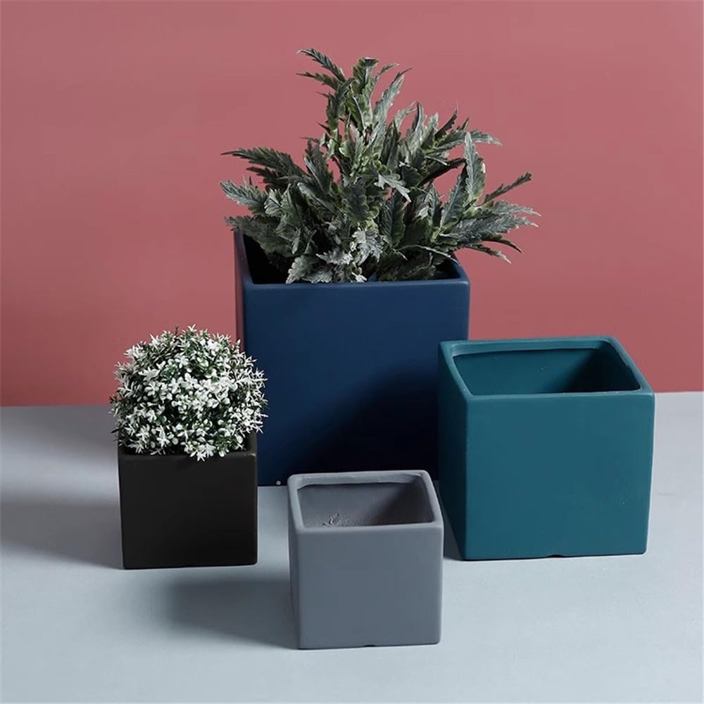 Doniczka Niebieska ceramiczna doniczka, kwadratowa mała doniczka na biurko z pojemnikiem na rośliny drenażowe, do dekoracji biura w ogrodzie domowym 5,5 cala Doniczki