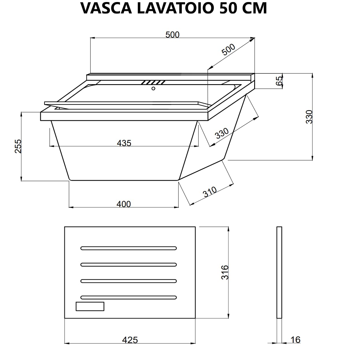 Kiamami Valentina - Mueble lavadero 50 cm blanco con tabla de lavado extraíble |Pratico