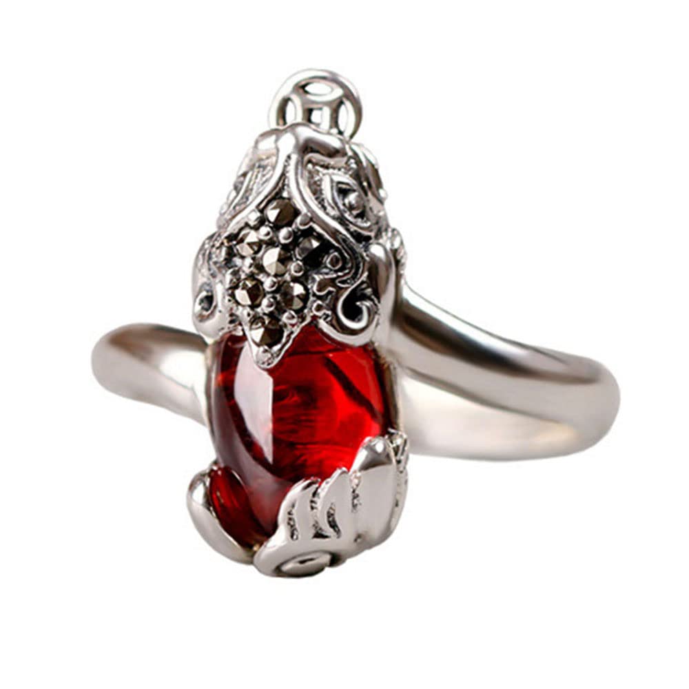 S925 Sterling Silber Red Pixiu Ringe Retro Granat Feng Shui Ringe Charming Lucky Jewelry Für Frauen Mädchen
