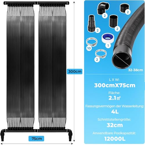 Miniatura 2 de Liferun Calentador Solar Para Piscinas 300x75 Cm, Calentador Agua Piscina Solar, Calentador Solar De Piscina, Calentador Piscina Solar, Piscina De 2,1 Hasta 12000l Contenido De Agua, Protección Uv