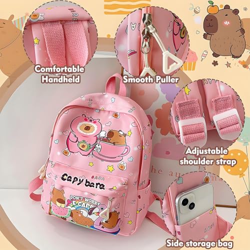 Miniatura 3 de Cygmrfh Capybara Backpack Kids, Mochila Escolar Schoolbag Gran Capacidad Rosa, Estuche De 9 Capas Estampado Rosa, Llaveros Pvc Portalápices, Regalo Ideal Para Niños Y Estudiantes
