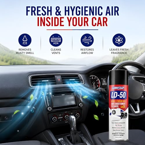 Image of Lubrizap LD-50 AC Foam Cleaner Spray for Split, Window AC & Car AC | Cleans Coils, Vents & Ducts | Removes Dust, Mold, Odors & Bacteria | Restores Cooling & Fresh Lemon Air | 200ml | Formulation 100X