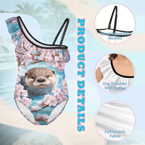 Image of Ladybug Swimsuits for Girls 5-14 One Piece Bathing Suit Kids One Ruffle Shoulder Beach Sport Swimwear