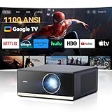 【1100ANSI・Google TV搭載】 Wanbo X5 Pro プロジェクター 超明るい 4K対応 フルHD 1.25:1投影比率 26dB静音 10000+アプリ 音声制御 天井 小型 5G WiFi瞬時ブルートゥース chromecast 対応 10W HiFi スピーカー内蔵 オートフォーカス/自動台形補正/スクリーンアジャスト/障害物自動回避 ARC ホームプロジェクター