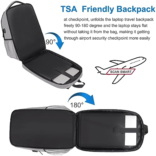 Travel Backpack, TSA Friendly 17 Inch Large Laptop Backpack for Men Women Water Resistant Business Carry On Backpacks with USB Charger Port and Luggage Sleeve Work Anti Theft Rucksack, Grey4