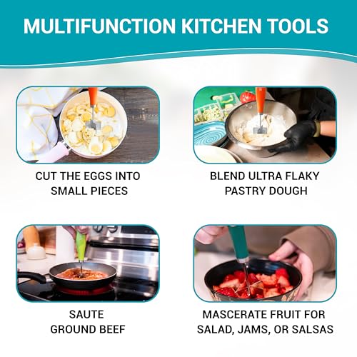 Heavy Duty, Stainless Steel modern meat chopper, pastry and crumble topping blender, fruit mascerator | Retro Modern | must have kitchen utensil, lightweight and versatile. (Retro Orange)