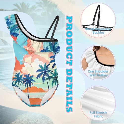 Image of Girls Swimsuit One Piece Ruffle Swimsuit Non-Slip Straps UPF 50+ for Girls Size 3-14 Years
