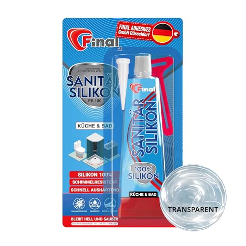 FINAL Sanitärsilikon Transparent 50ml Silikon Transparent für Bad Küche Dusche Schimmelresistent & Wasserfest Dauerelastisches Sanitär Silikon Klar