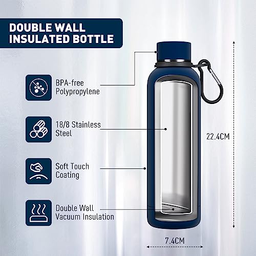 Exllena Insulated Water Bottles 500ml with Clip, Double Wall Vacuum Drinks Bottle Keeps Drinks Cold 24 Hrs/Hot 12 Hrs - Image 2