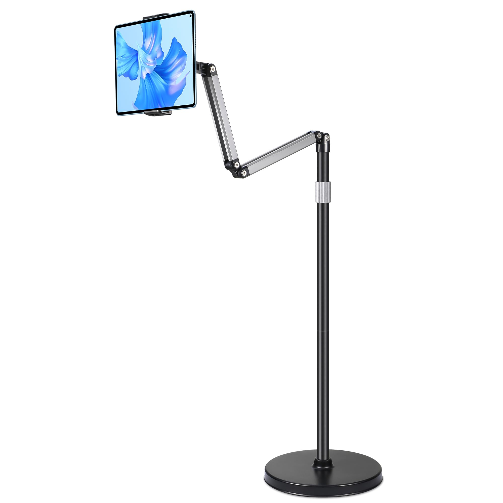YSSHUI Supporto da pavimento per tablet resistente con base da 3 kg, supporto girevole regolabile a collo d'oca per iPad, Galaxy Tab, Kindle, telefoni (da 11,9 a 33 cm)