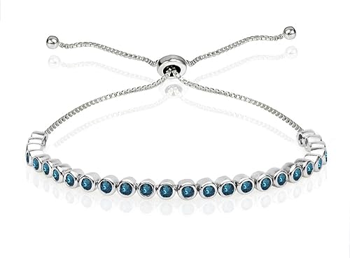 Pulsera de plata de ley auténtica, creada o simulada con bisel redondo de 0.079 pulgadas, ajustable, delicada pulsera de tenis para mujer