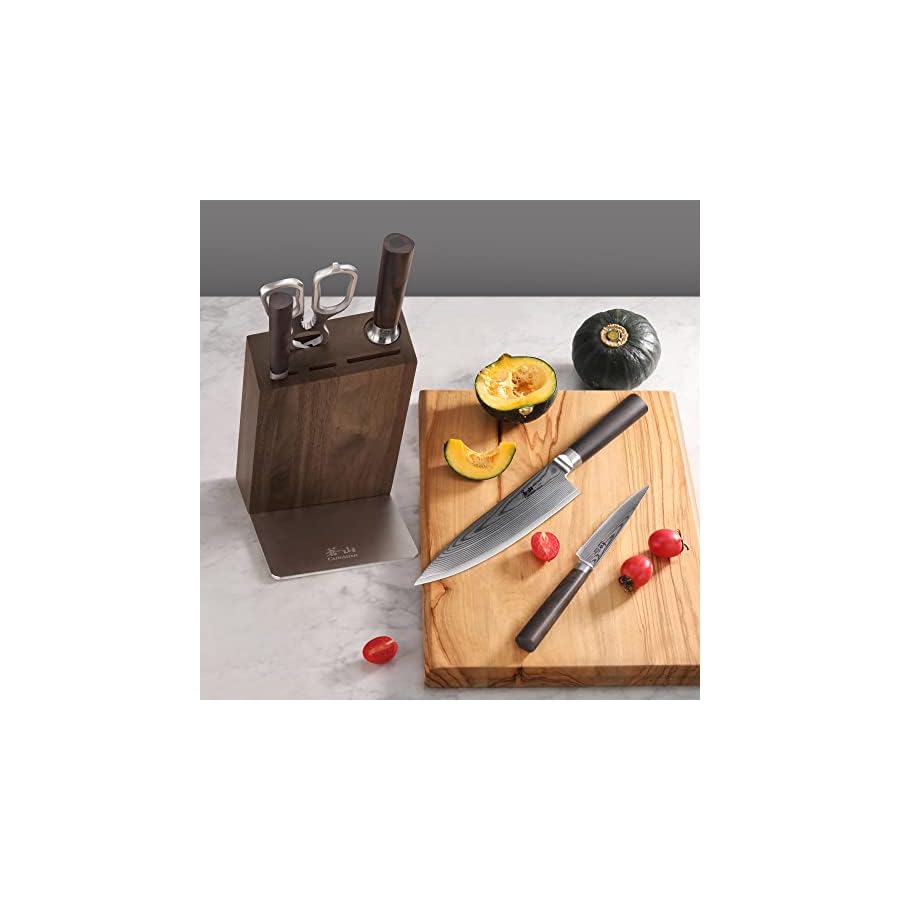 Cangshan HAKU Series 6-Piece Knife Block Set, Forged X-7 Damascus Steel, HUA Walnut Block, 501189