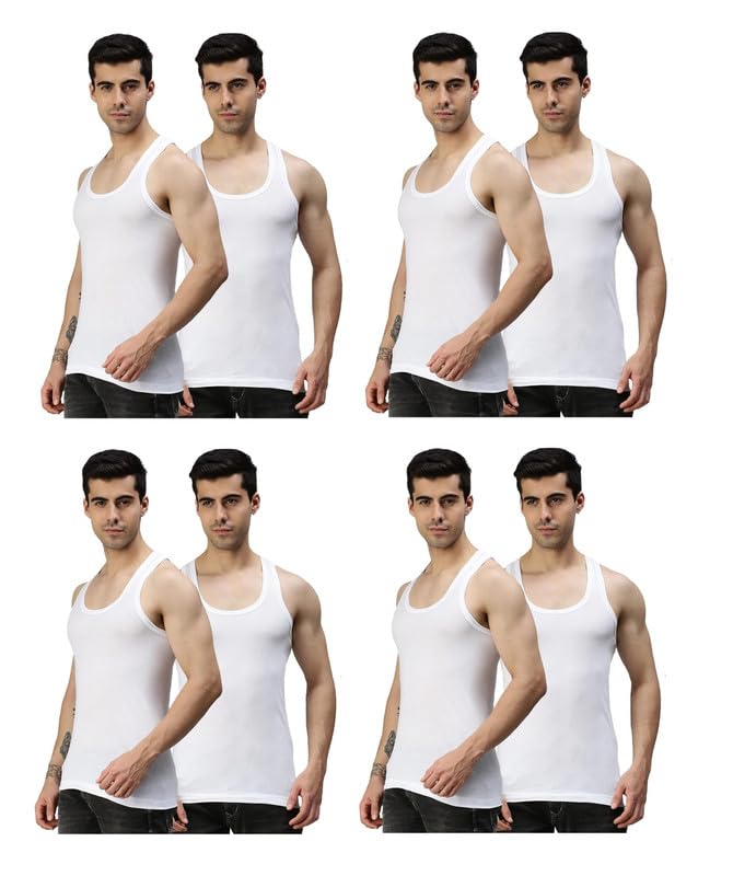 INNERO Men's Pure Cotton Regular Fit Round Neck Sleeveless Vest (White, Pack of 8)-picture-35