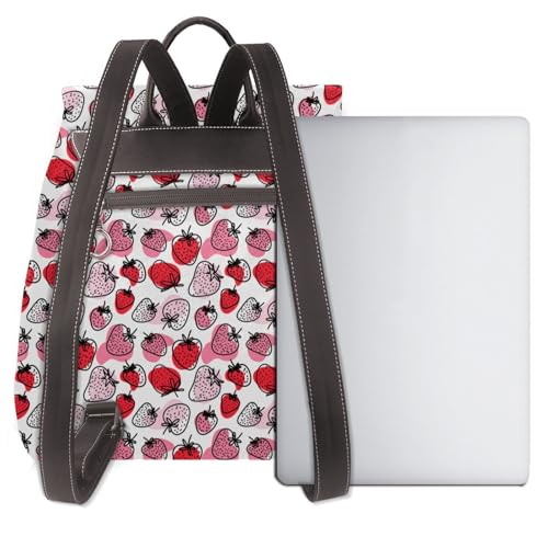 Strawberry Leaves Microfiber PU Leather Backpack Lightweight Daypack Bag for Travel Business Commute Gym3