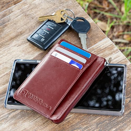 Image of ID STRONGHOLD RFID Front Pocket Wallet Mini Minimalist Wallet Slim Wallet Genuine Leather with Zipper , Red , Small