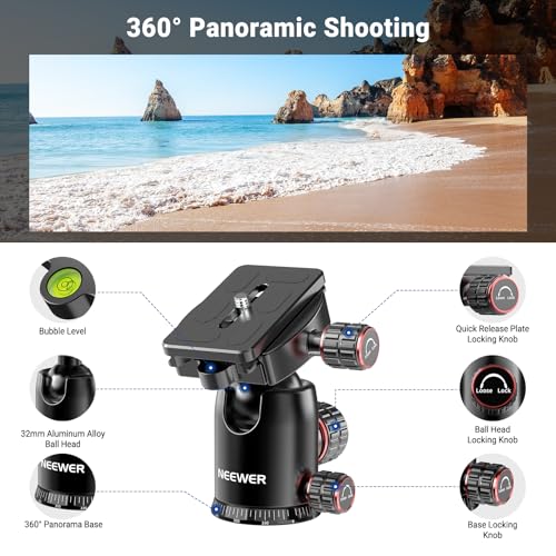 Image of NEEWER Overhead Horizontal Camera Tripod Monopod with Ball Head & Flexible Center Column, 90 Inch Tall Metal DSLR Video Travel Stand, Arca Type QR Plate & Inverted Legs, Max Load 13.2 lbs, TP63
