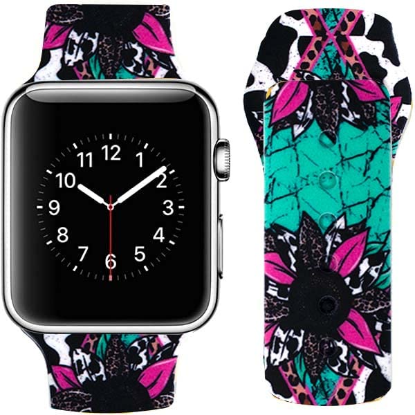 2 Pack Sport Bands Compatible with Apple Watch Band 38mm 40mm 41mm 42mm 44mm 45mm Soft Silicone Breathable Sunflower Print Strap Replacement Bands for iWatch Series Ultra 8 SE 7 6 5 4 3 2 for Women Men