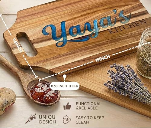 Tabla de Cortar de Madera de Acacia Yaya Gifts con Inserción de Resina Epoxi Azul, Ideal para Preparación y Servir en la Cocina, Tabla Versátil para Quesos y Embutidos, para Carnes y Vegetales, 38,1 x 24,38 cm miniatura 3